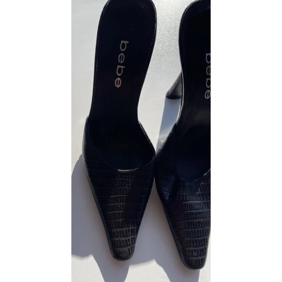 Bebe Women’s Sz 5 Black Crocodile Leather Platform Stiletto Heels Made in Spain - Picture 8 of 14